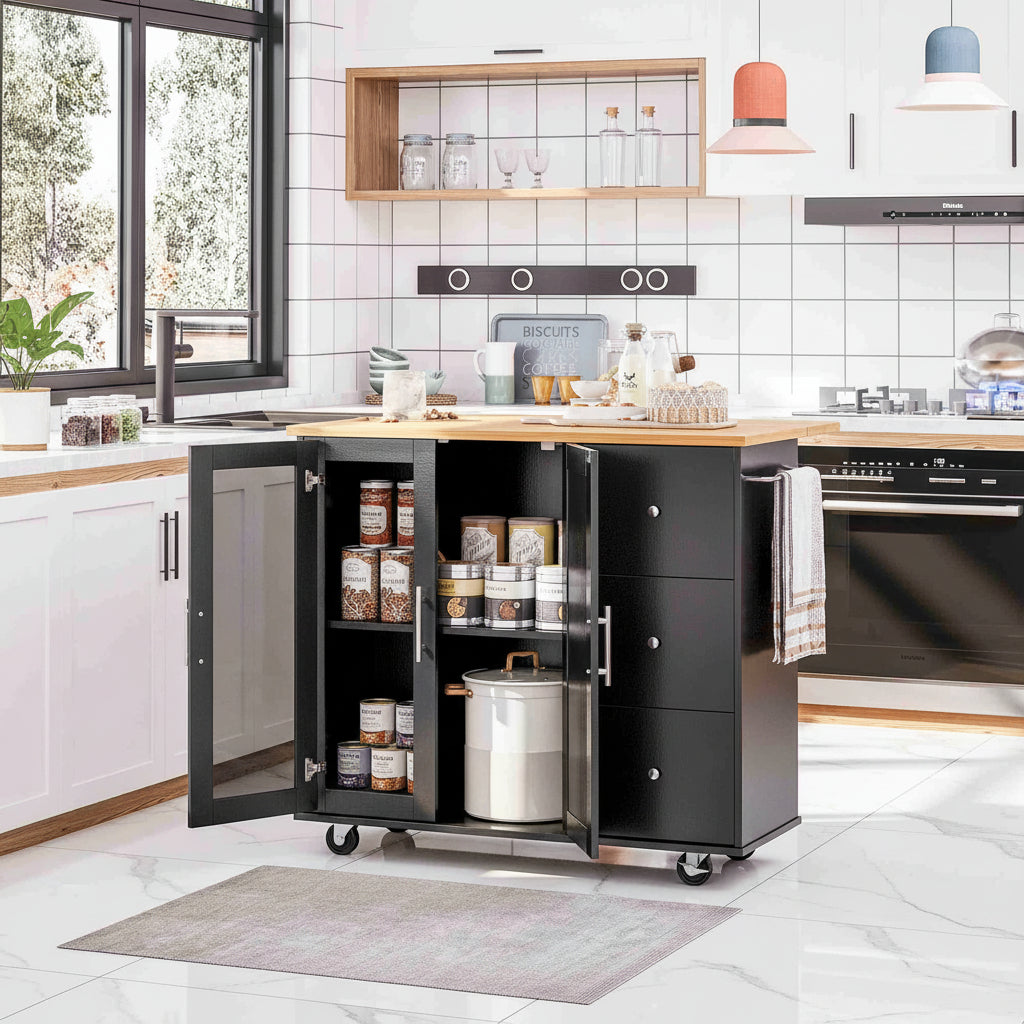39.7" Rolling Kitchen Island Table with Storage