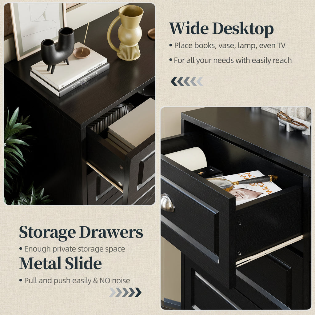 Walsunny Wide Wooden Double Dresser with 9 Storage Drawers