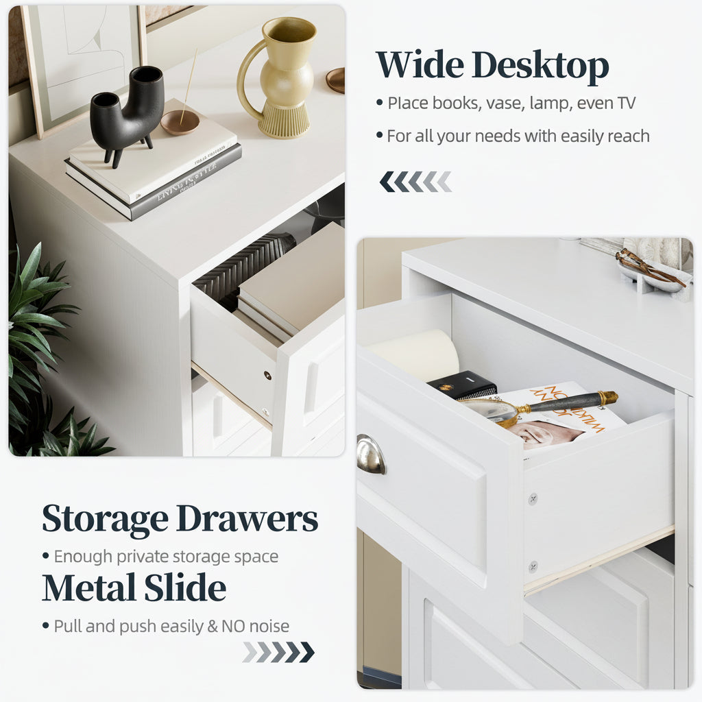 Walsunny Wide Wooden Double Dresser with 9 Storage Drawers