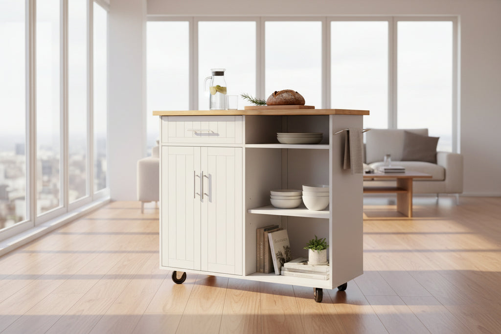 42" Kitchen Island Cart with Solid Wood Top