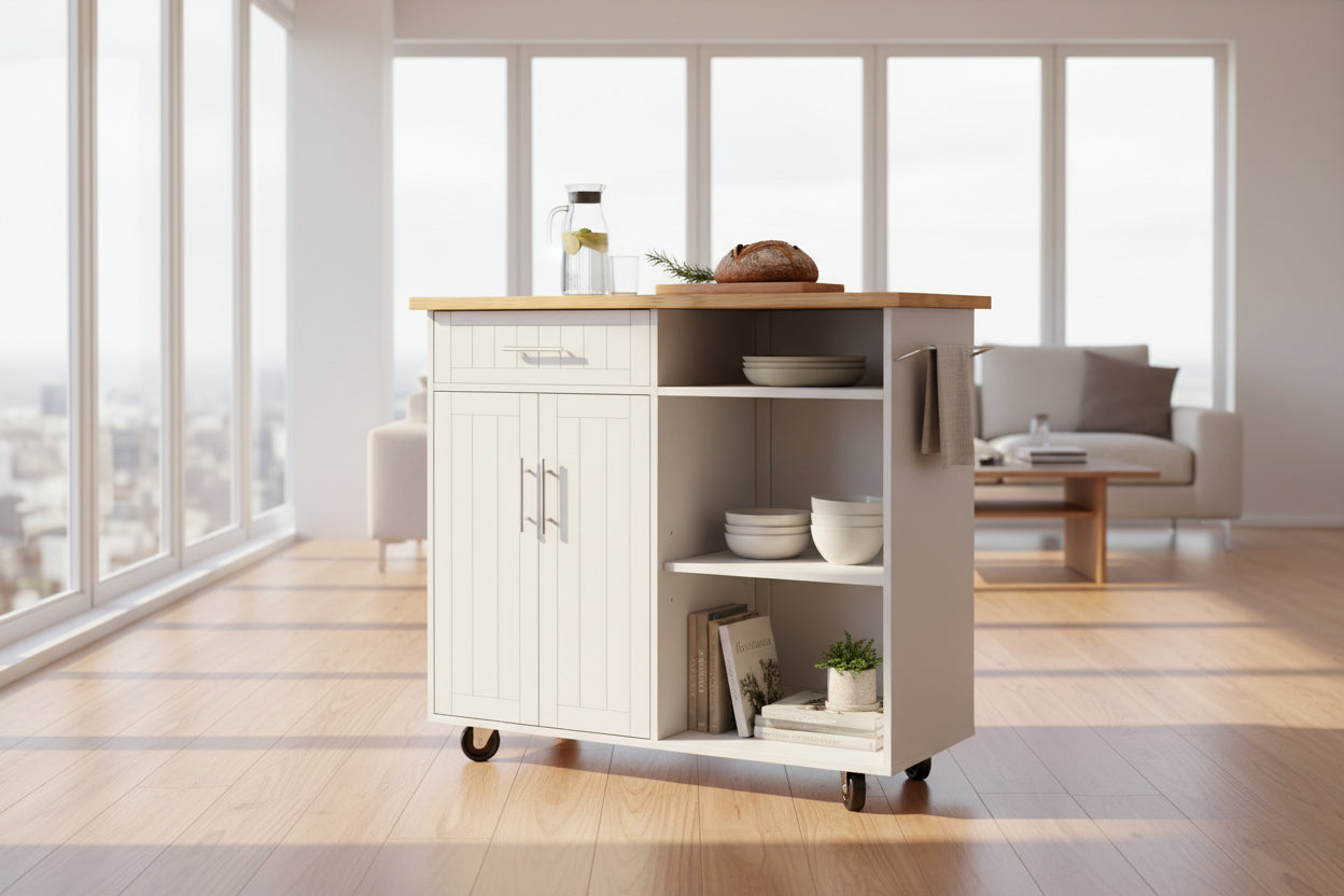 42" Kitchen Island Cart with Solid Wood Top