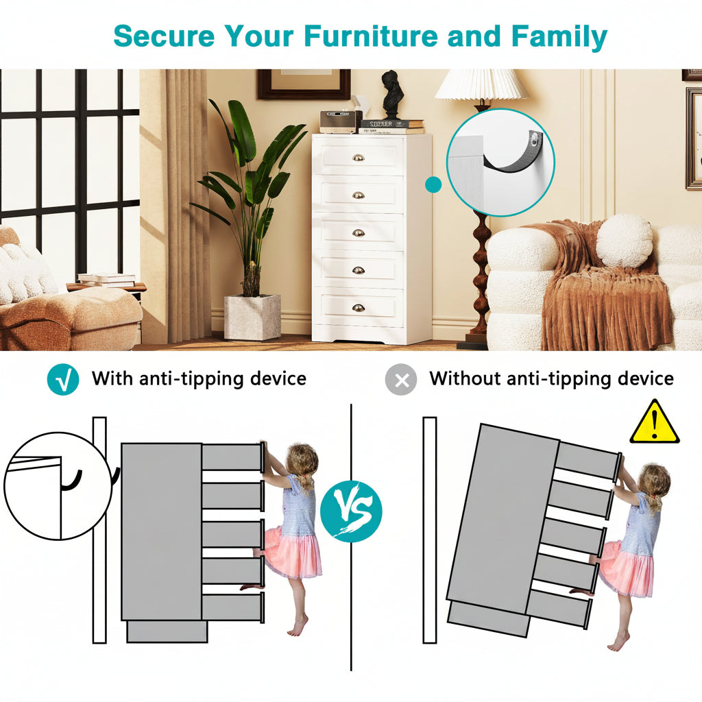 Walsunny Tall 5-Drawer Vertical Dresser for Bedroom Storage