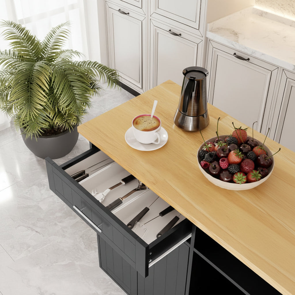 42" Kitchen Island Cart with Solid Wood Top