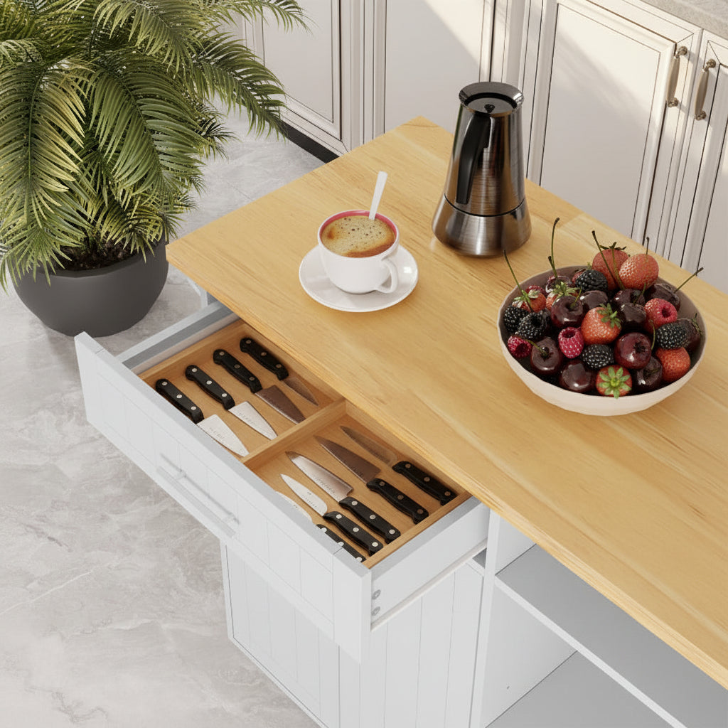 42" Kitchen Island Cart with Solid Wood Top