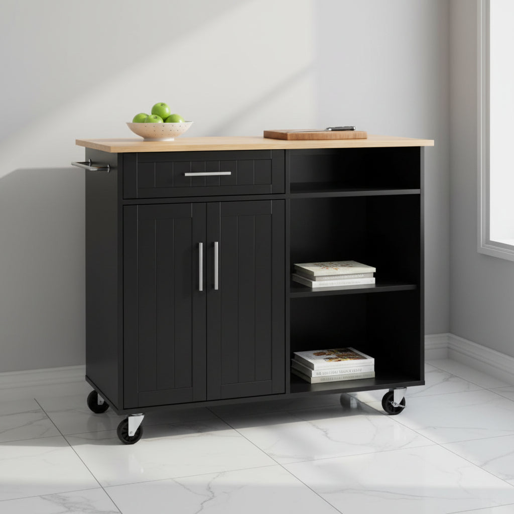 42" Kitchen Island Cart with Solid Wood Top