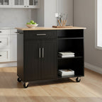 Kitchen Island Cart Solid Wood Top Forty Two Inch Storage