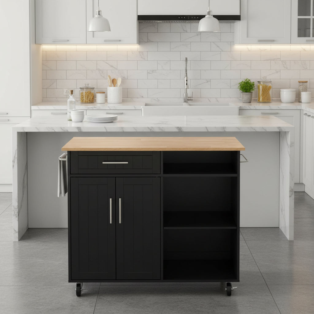 42" Kitchen Island Cart with Solid Wood Top