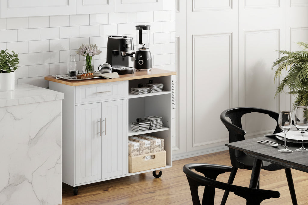 42" Kitchen Island Cart with Solid Wood Top