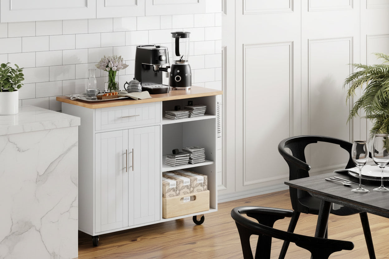 42" Kitchen Island Cart with Solid Wood Top