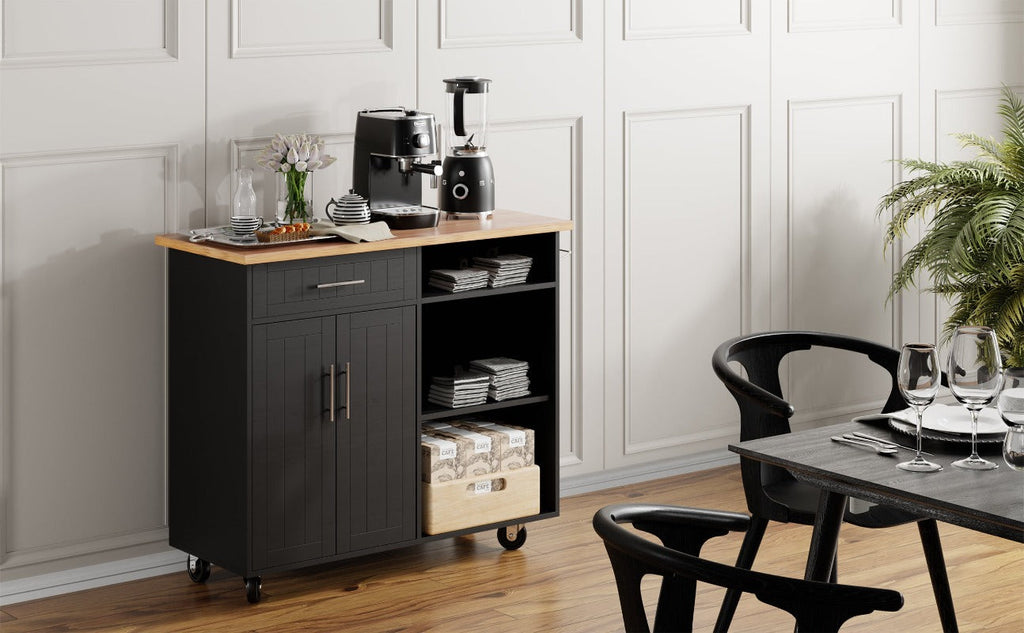 42" Kitchen Island Cart with Solid Wood Top
