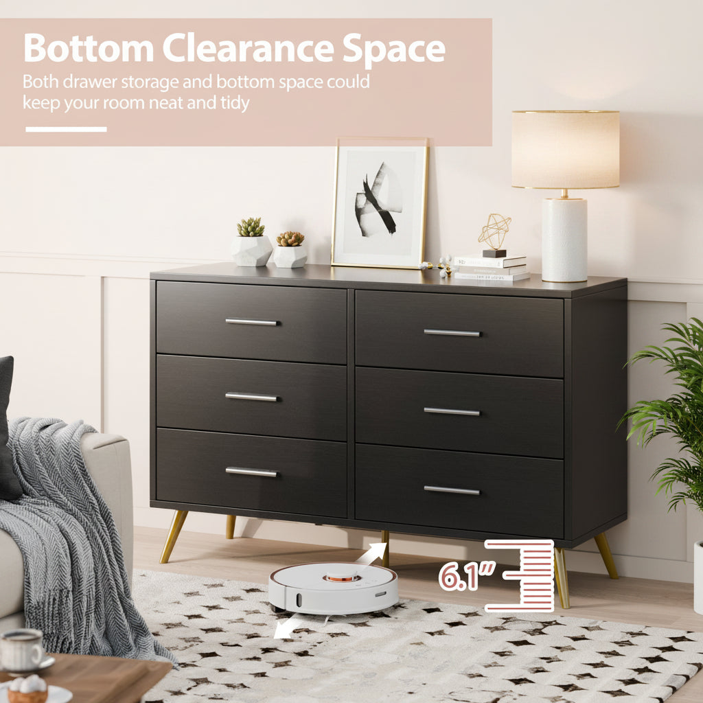 Walsunny Wide Wooden Double Dresser with 9 Storage Drawers