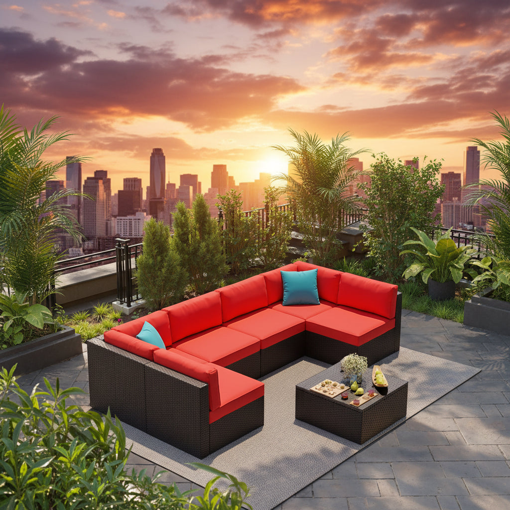 7-Piece Outdoor PE Wicker Sectional Sofa Set