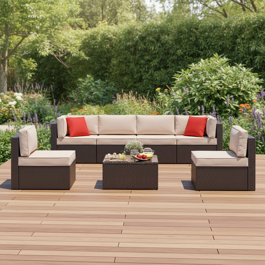7-Piece Outdoor PE Wicker Sectional Sofa Set