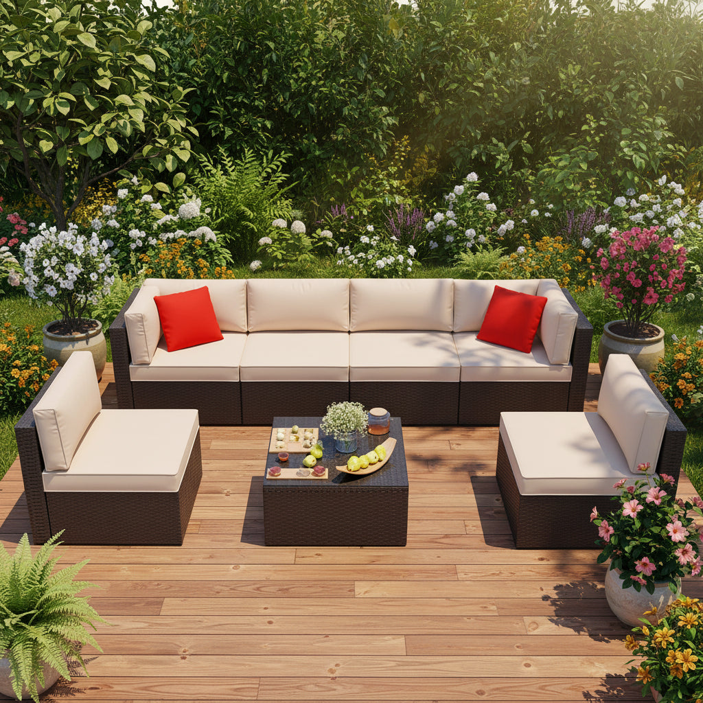 7-Piece Outdoor PE Wicker Sectional Sofa Set