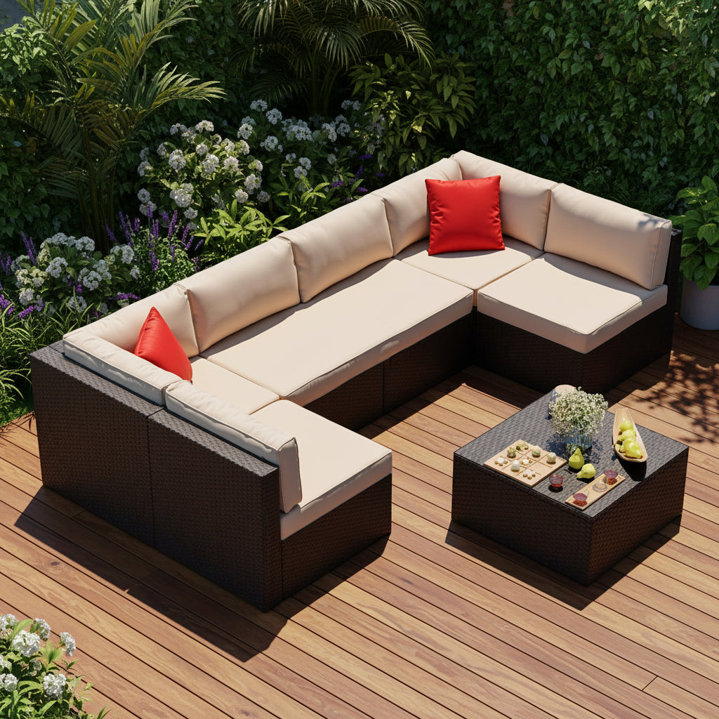 7-Piece Outdoor PE Wicker Sectional Sofa Set