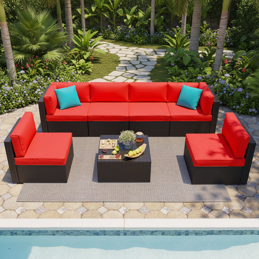 7-Piece Outdoor PE Wicker Sectional Sofa Set