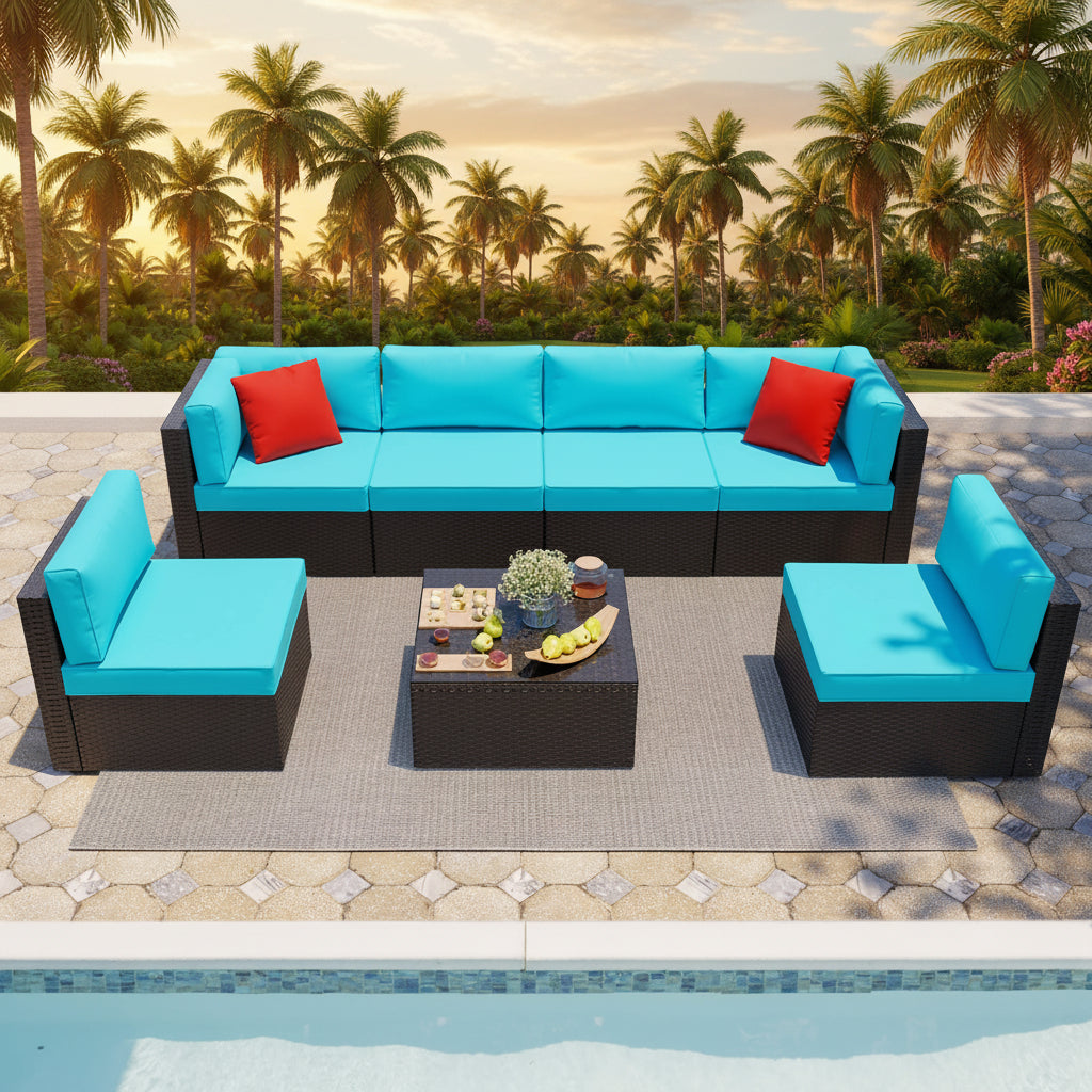 7-Piece Outdoor PE Wicker Sectional Sofa Set