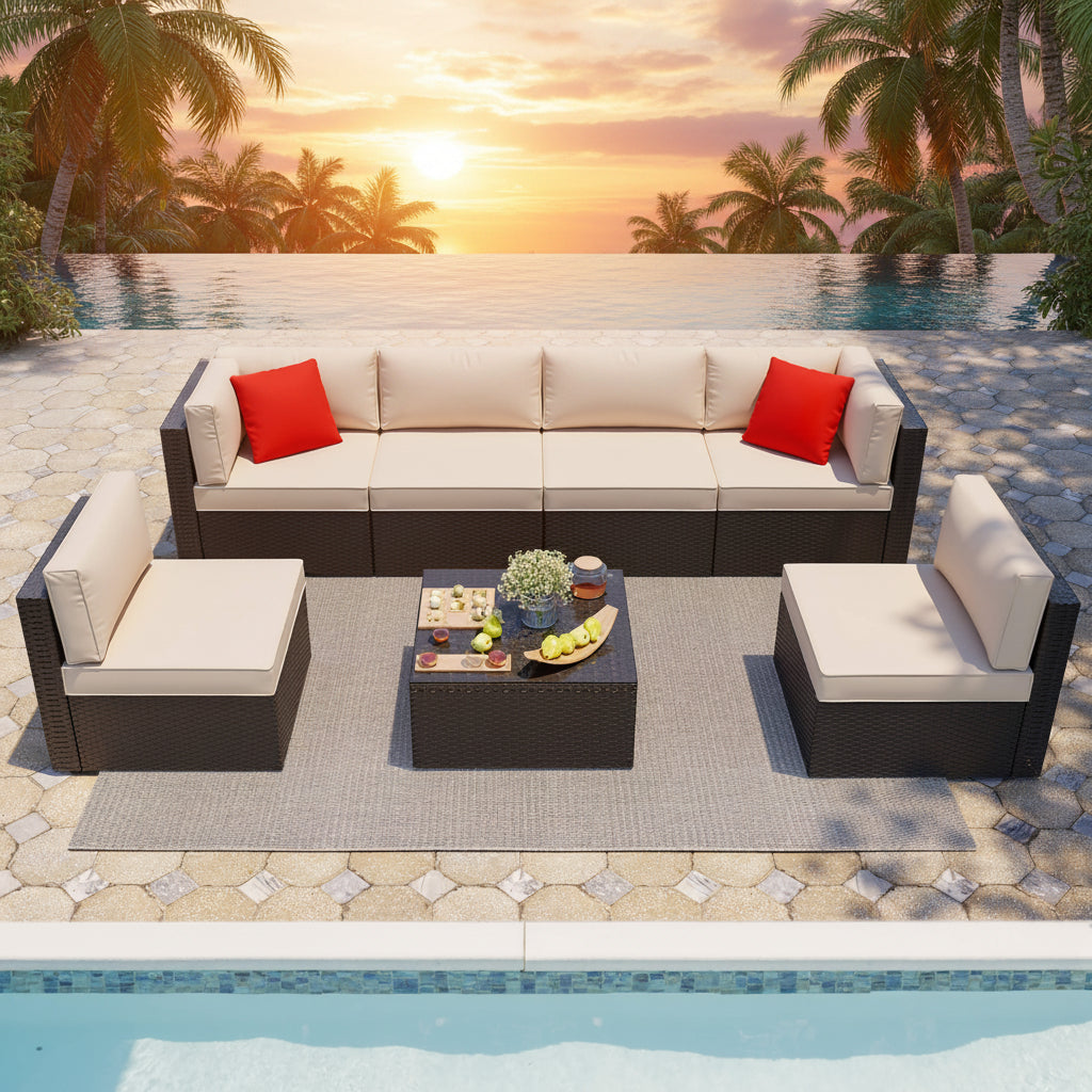 7-Piece Outdoor PE Wicker Sectional Sofa Set