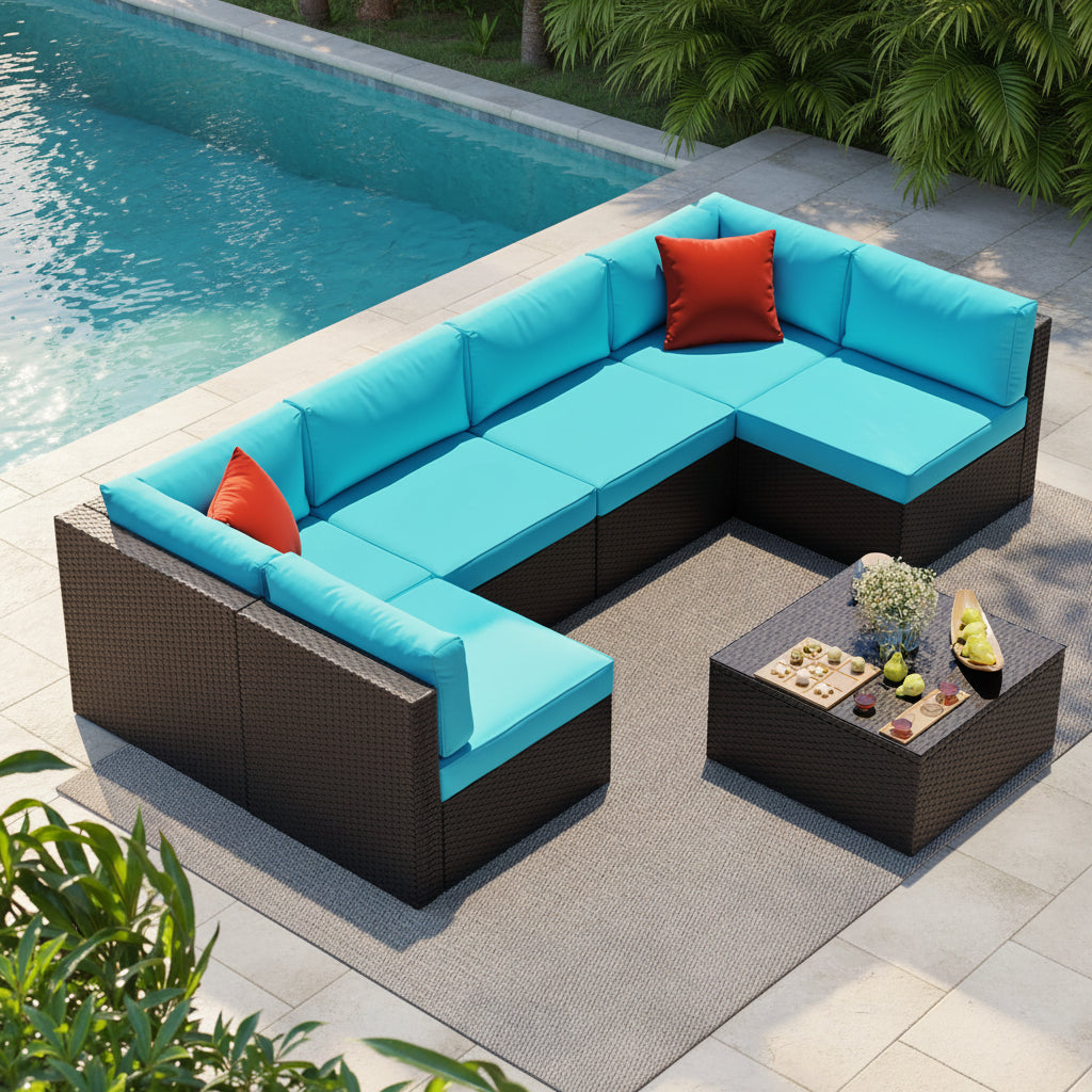 7-Piece Outdoor PE Wicker Sectional Sofa Set