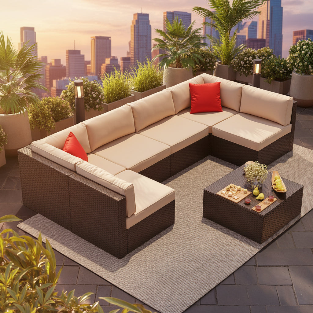 7-Piece Outdoor PE Wicker Sectional Sofa Set