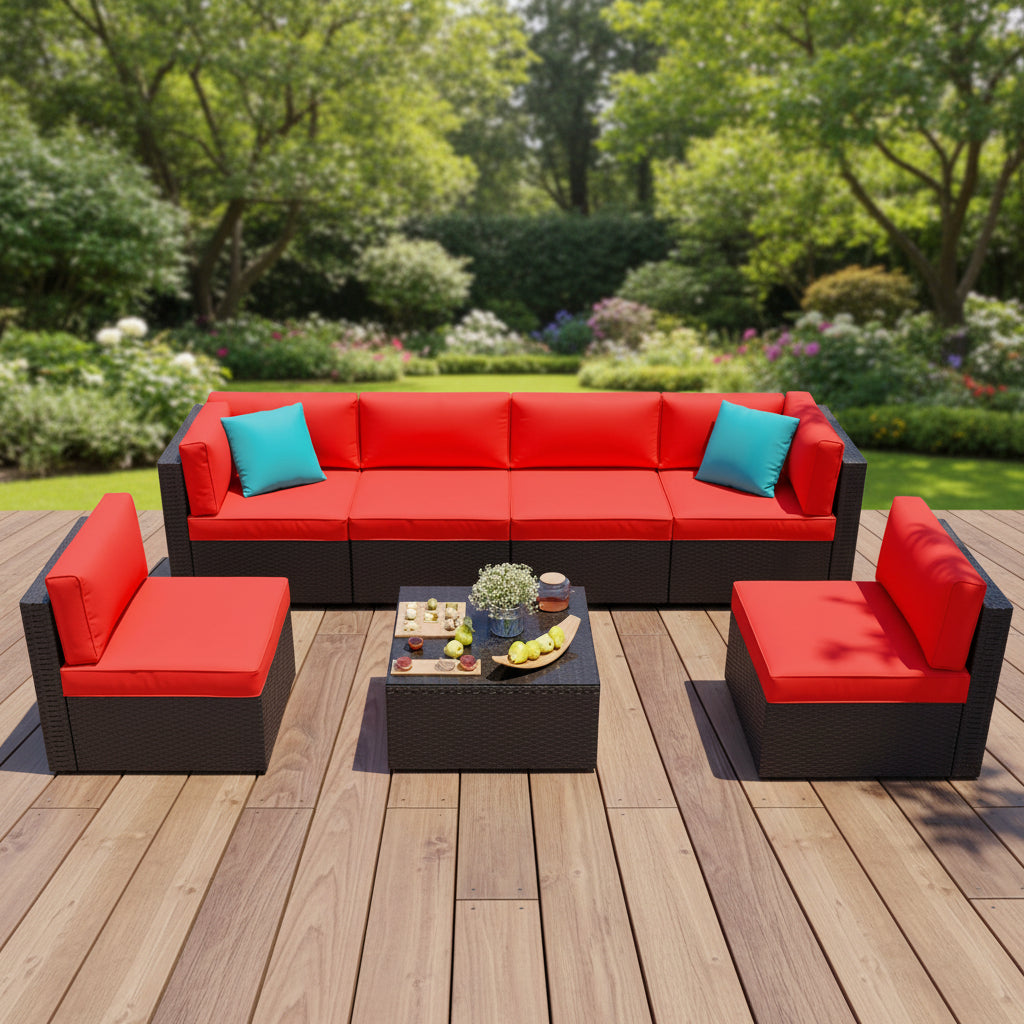 7-Piece Outdoor PE Wicker Sectional Sofa Set