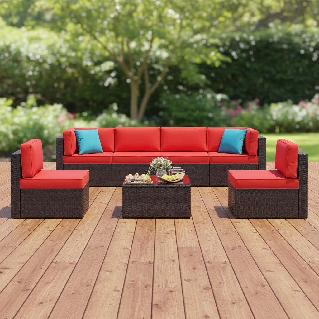 7-Piece Outdoor PE Wicker Sectional Sofa Set