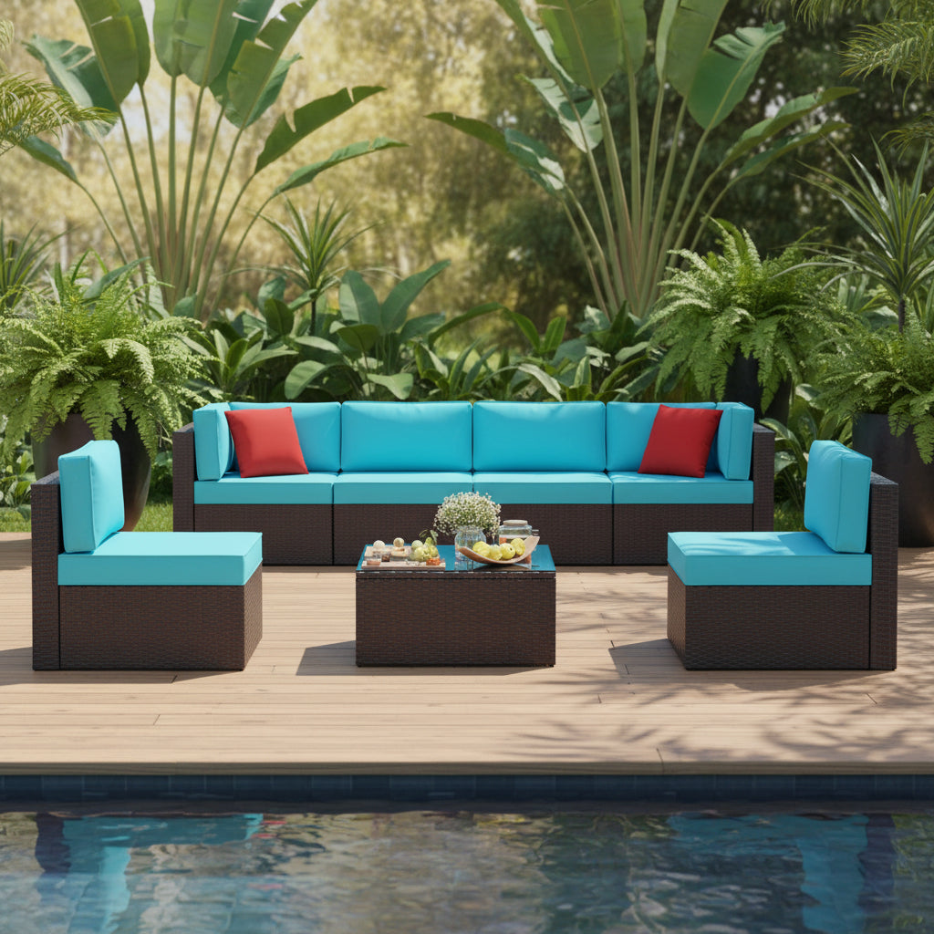 7-Piece Outdoor PE Wicker Sectional Sofa Set