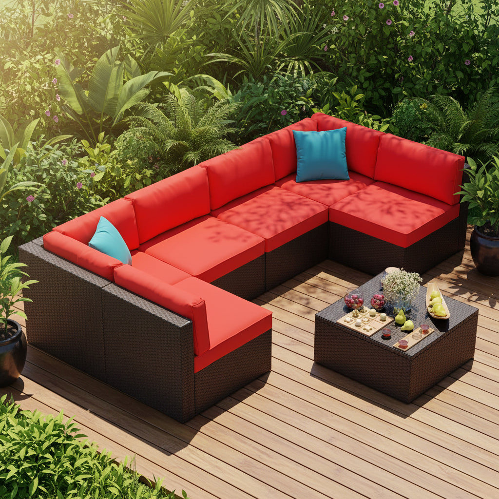 7-Piece Outdoor PE Wicker Sectional Sofa Set