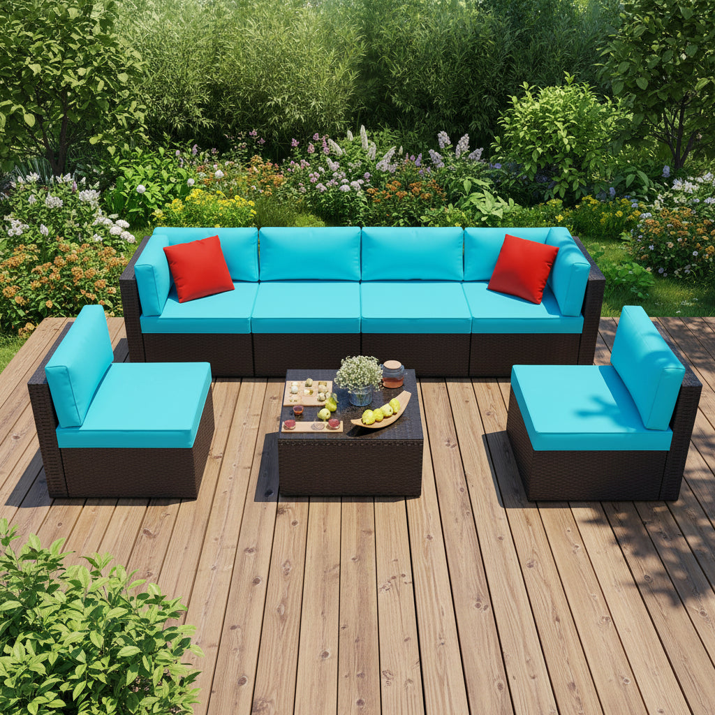 7-Piece Outdoor PE Wicker Sectional Sofa Set