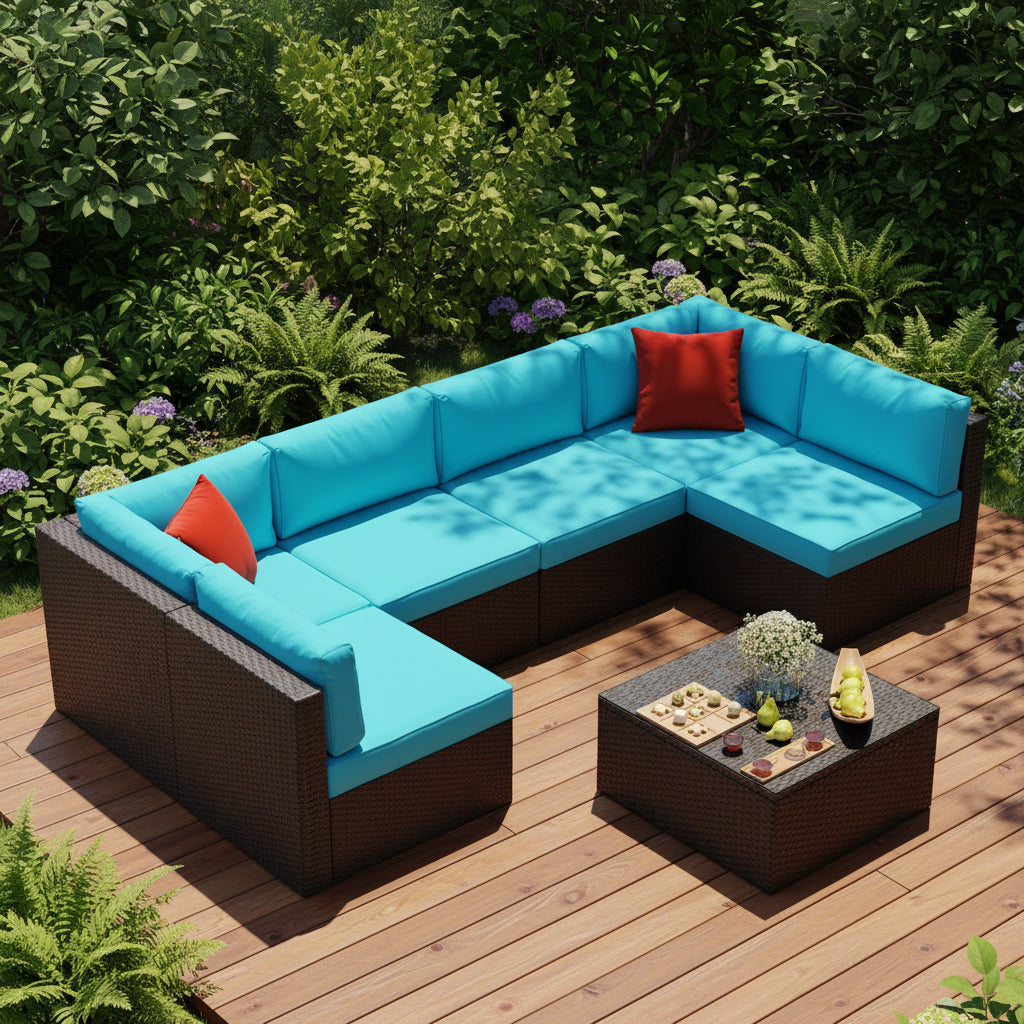 7-Piece Outdoor PE Wicker Sectional Sofa Set