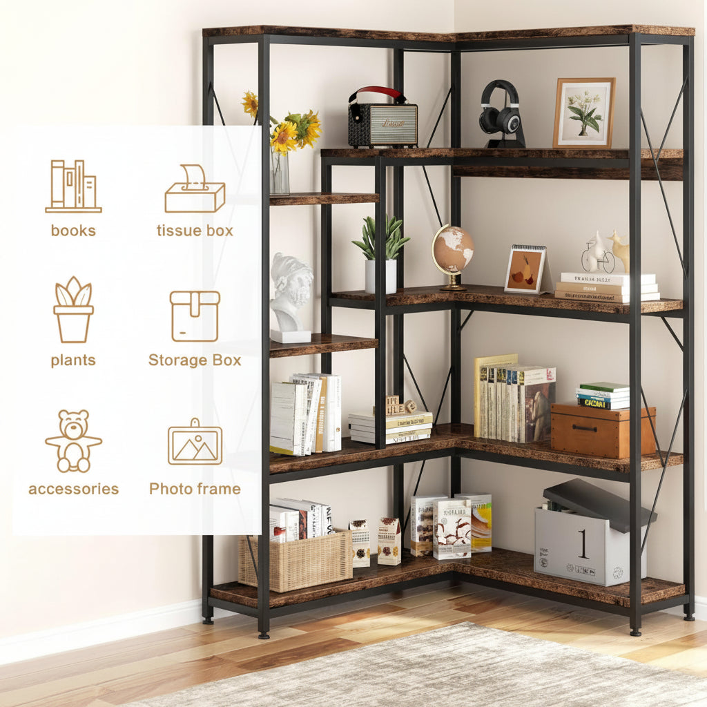 5-Tier L-Shaped Corner Bookshelf