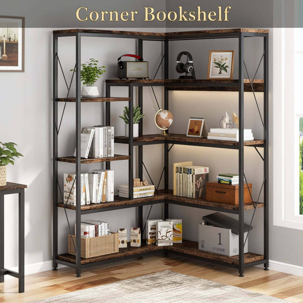 5-Tier L-Shaped Corner Bookshelf