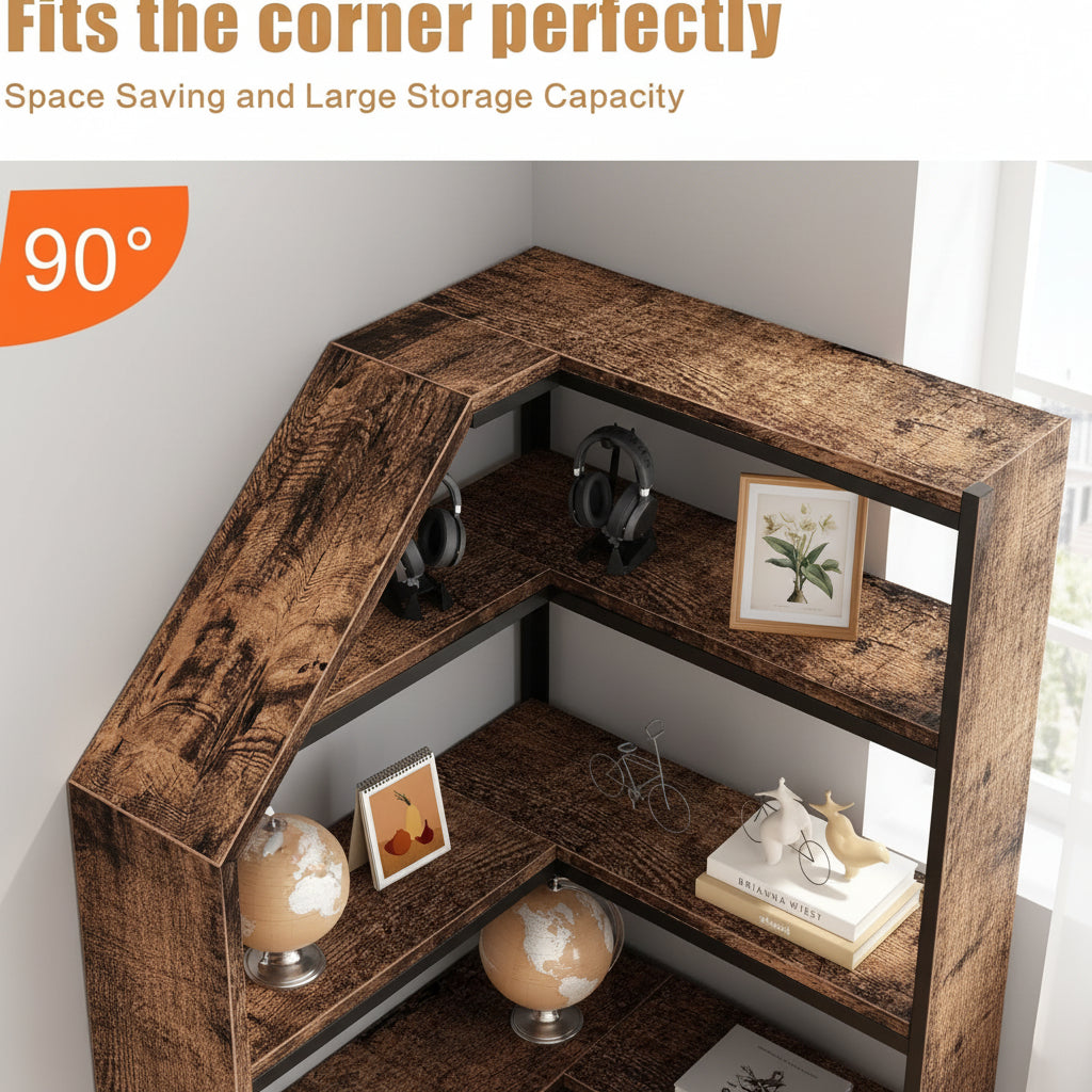 5-Tier L-Shaped Corner Bookshelf
