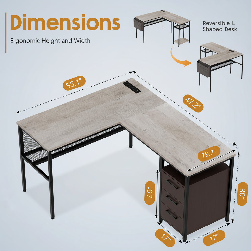 50-Inch L-Shaped Gaming Computer Desk for Home Office