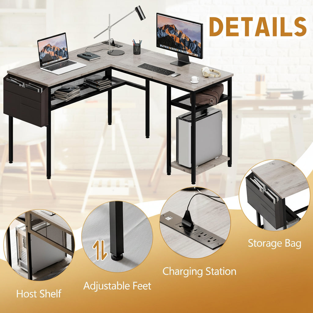 50-Inch L-Shaped Gaming Computer Desk for Home Office