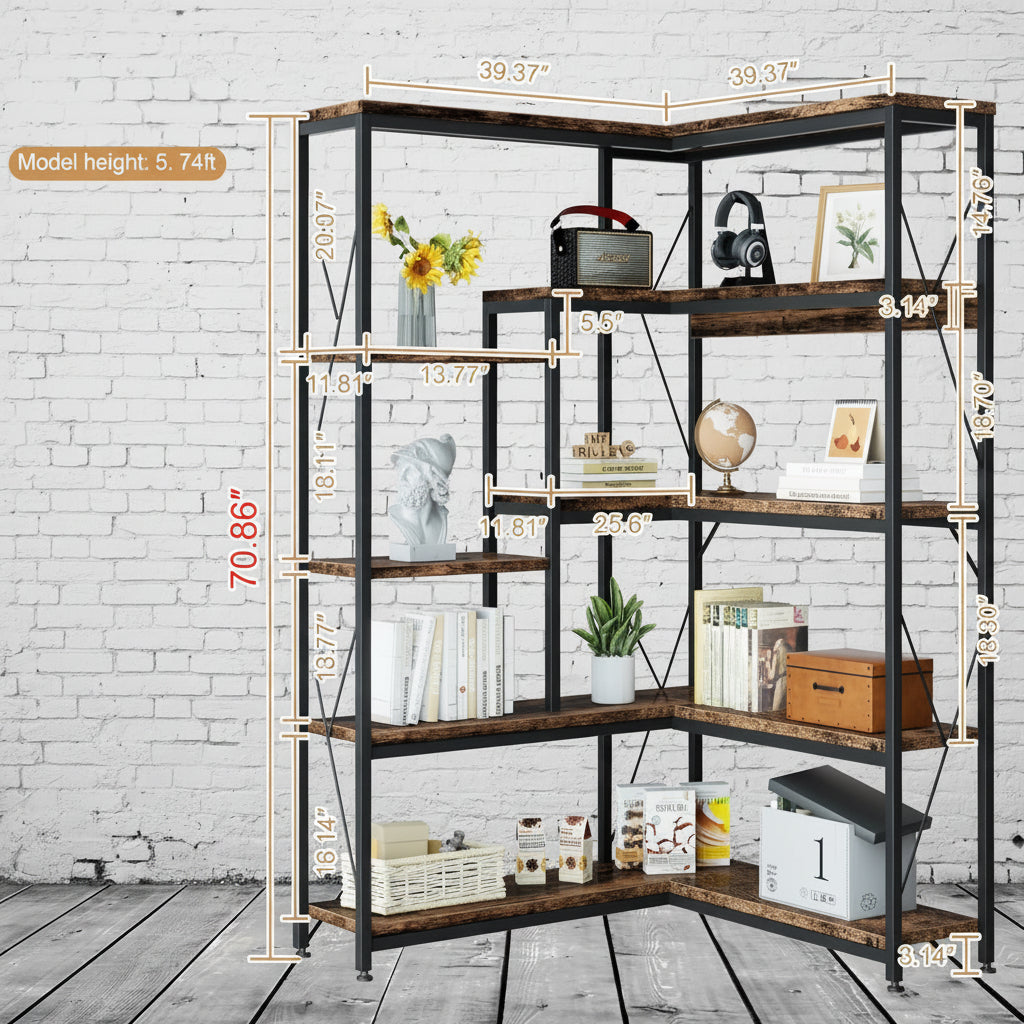 5-Tier L-Shaped Corner Bookshelf