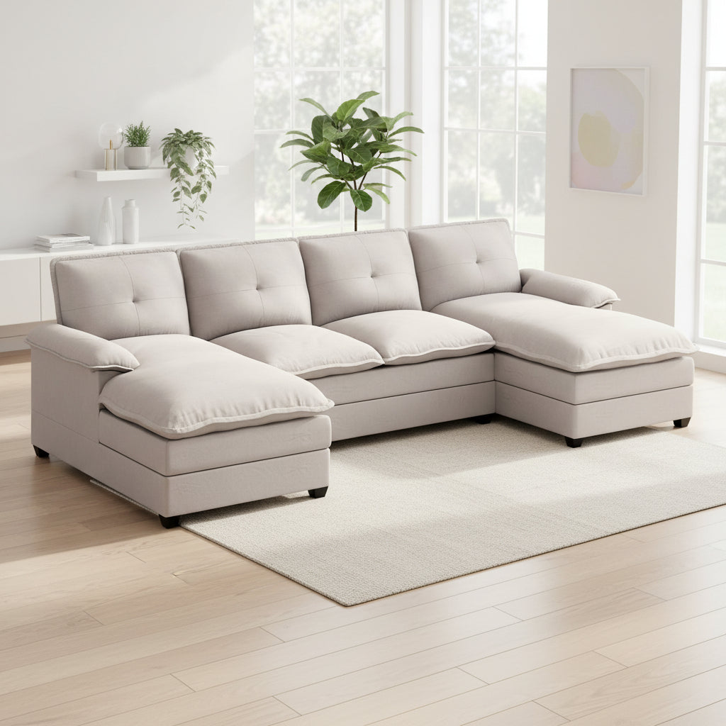 Walsunny Modern 109" U-Shaped Sectional Sofa with Double Chaise Lounge, 4-Seat