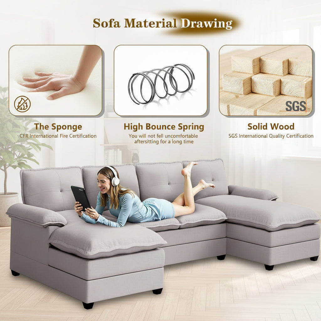 Walsunny Modern 109" U-Shaped Sectional Sofa with Double Chaise Lounge, 4-Seat