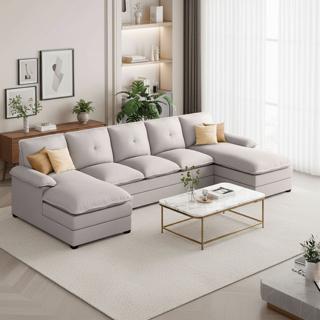 Walsunny Modern 109" U-Shaped Sectional Sofa with Double Chaise Lounge, 4-Seat
