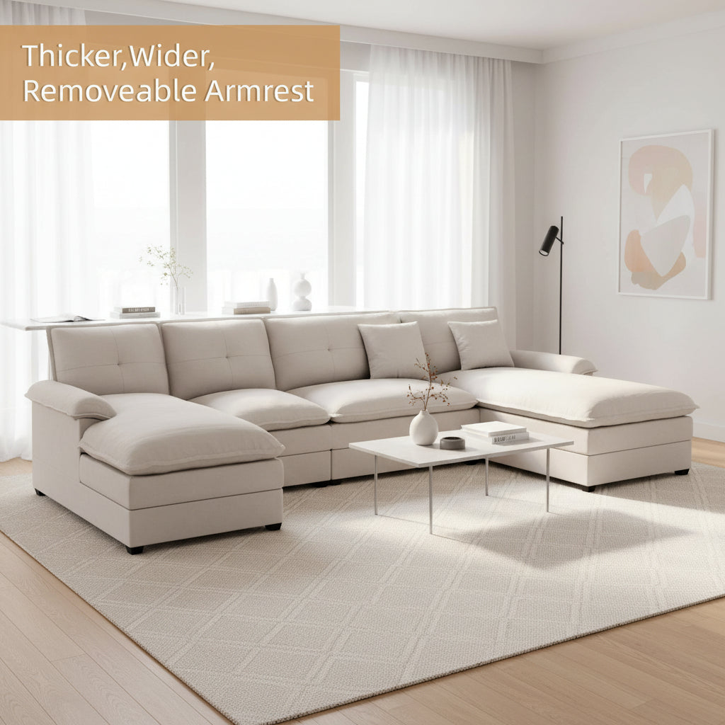 Walsunny Modern 109" U-Shaped Sectional Sofa with Double Chaise Lounge, 4-Seat