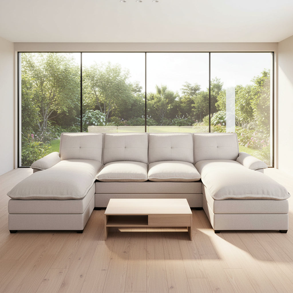 Walsunny Modern 109" U-Shaped Sectional Sofa with Double Chaise Lounge, 4-Seat