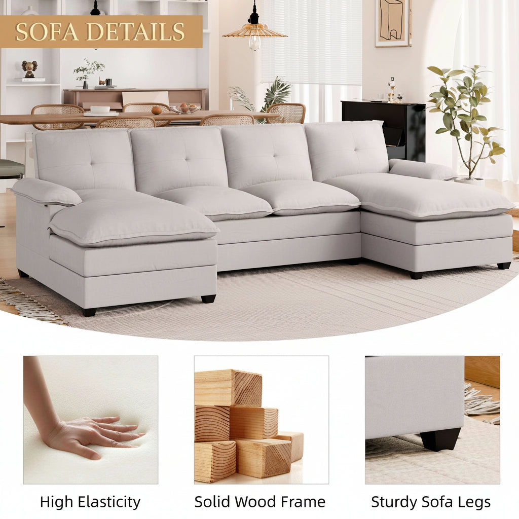 Walsunny Modern 109" U-Shaped Sectional Sofa with Double Chaise Lounge, 4-Seat