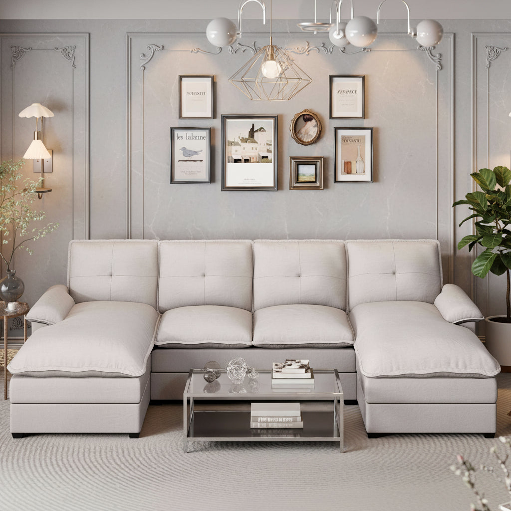Walsunny Modern 109" U-Shaped Sectional Sofa with Double Chaise Lounge, 4-Seat