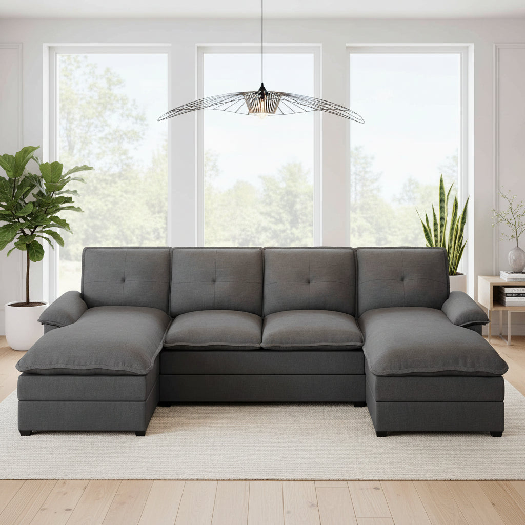 Walsunny Modern 109" U-Shaped Sectional Sofa with Double Chaise Lounge, 4-Seat