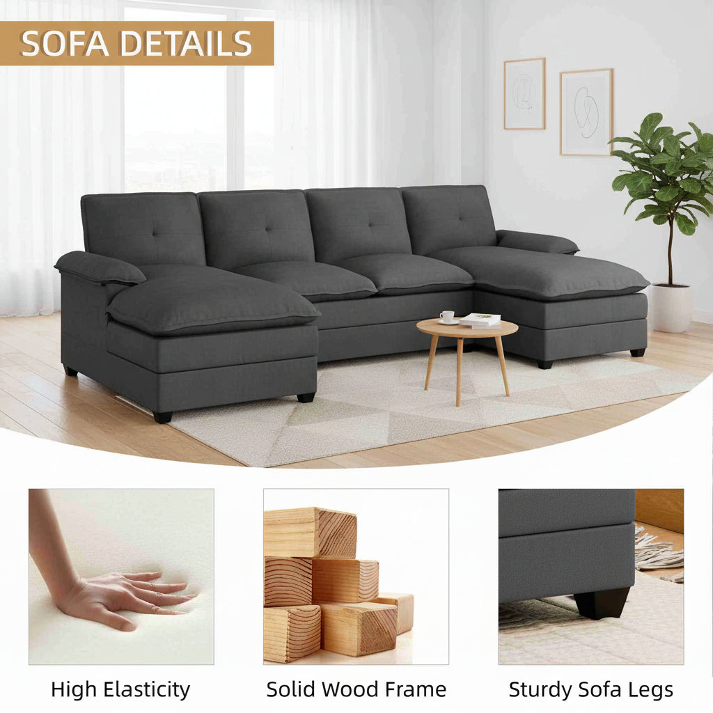 Walsunny Modern 109" U-Shaped Sectional Sofa with Double Chaise Lounge, 4-Seat