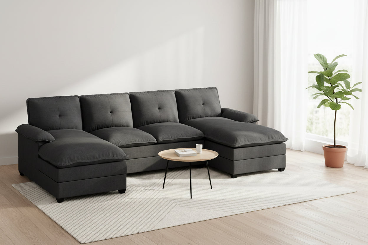 Walsunny Modern 109" U-Shaped Sectional Sofa with Double Chaise Lounge, 4-Seat