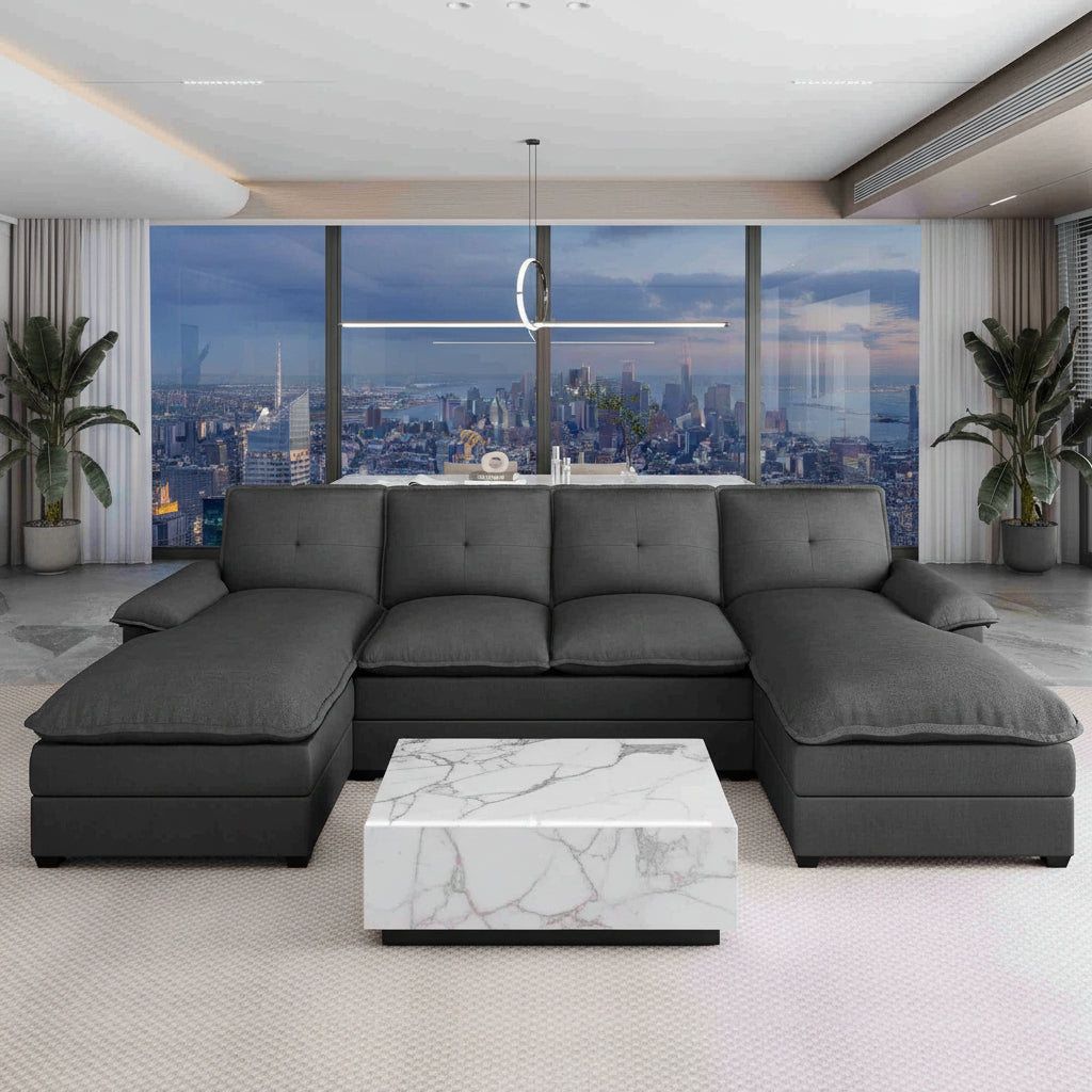 Walsunny Modern 109" U-Shaped Sectional Sofa with Double Chaise Lounge, 4-Seat
