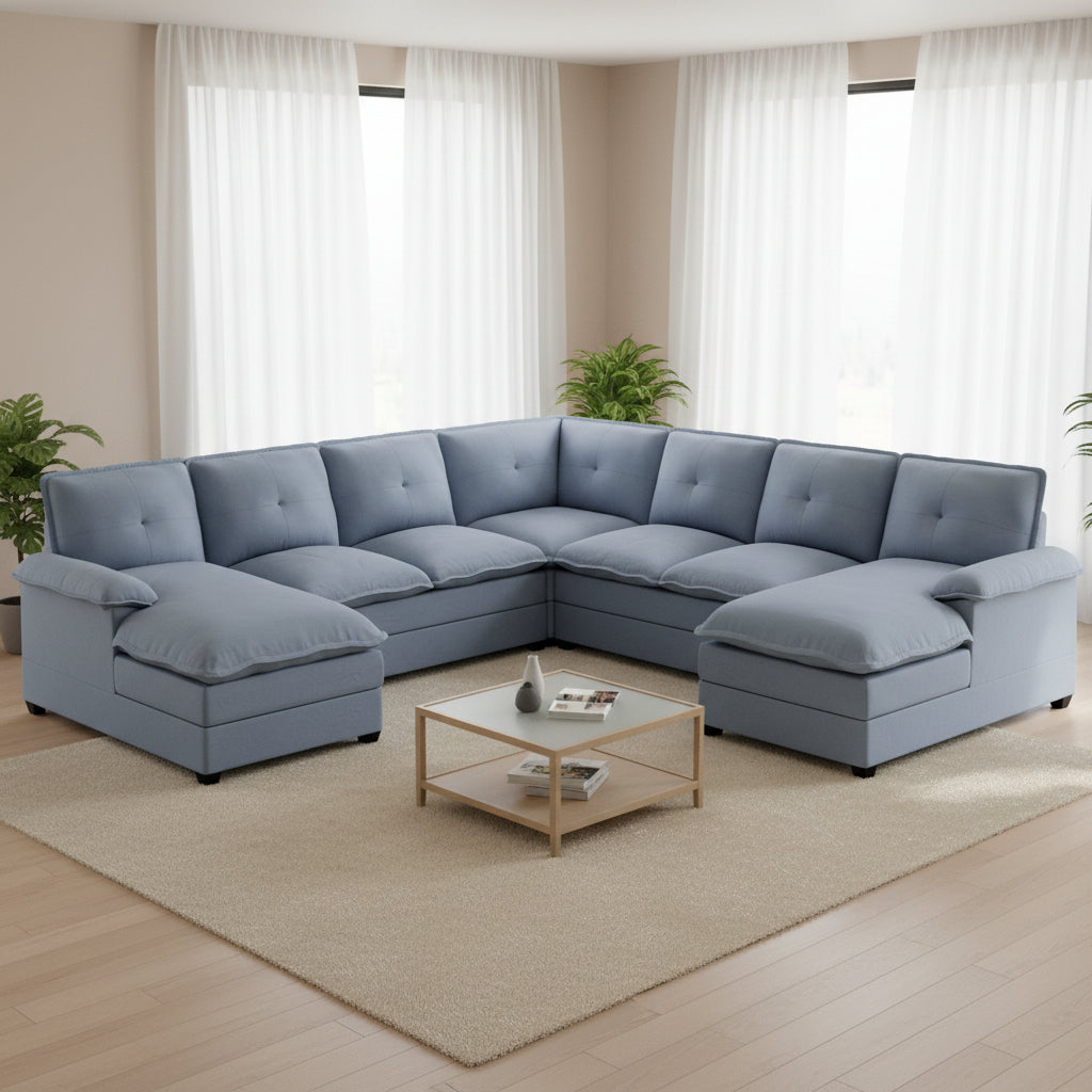 Walsunny Modern 109" U-Shaped Sectional Sofa with Double Chaise Lounge, 4-Seat