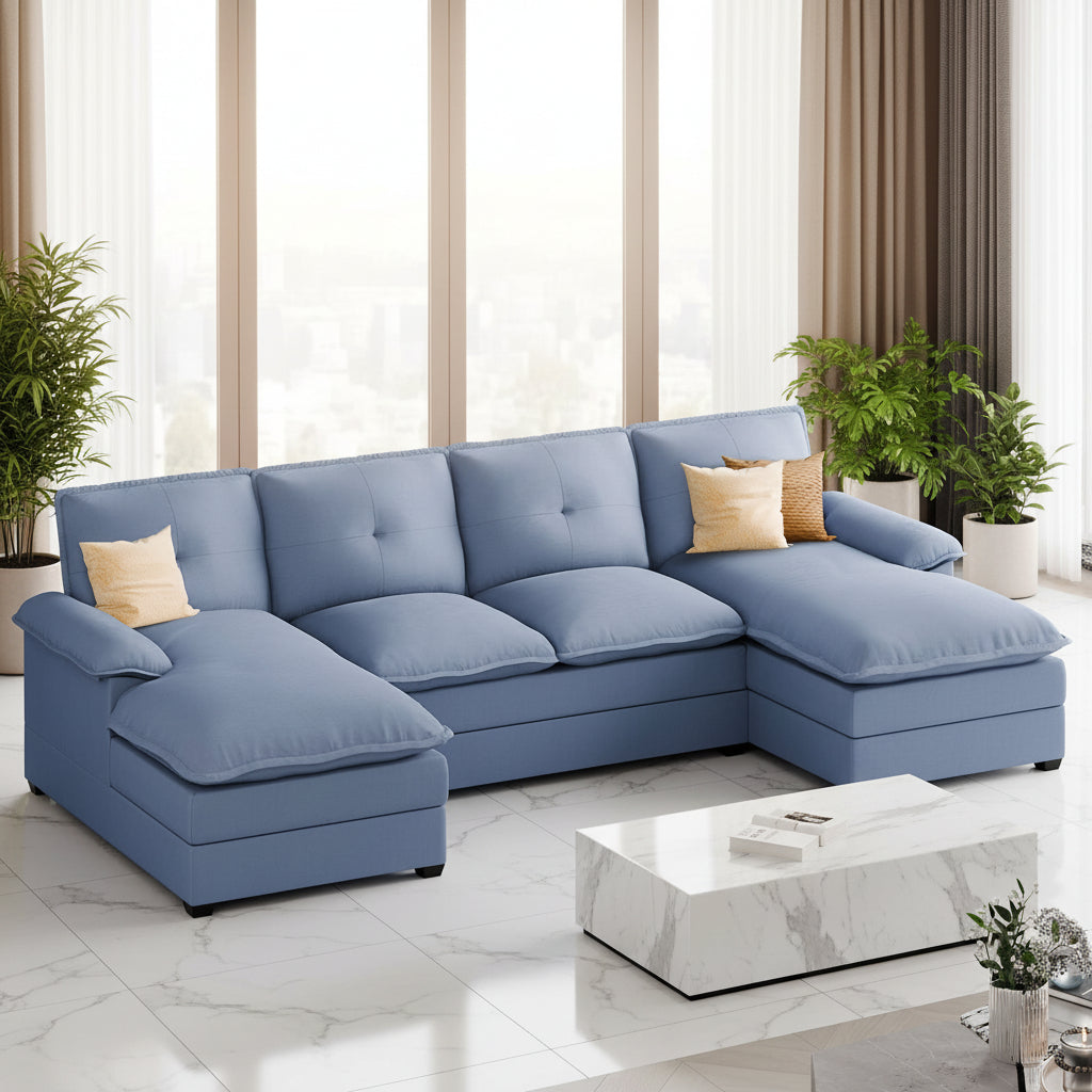 Walsunny Modern 109" U-Shaped Sectional Sofa with Double Chaise Lounge, 4-Seat