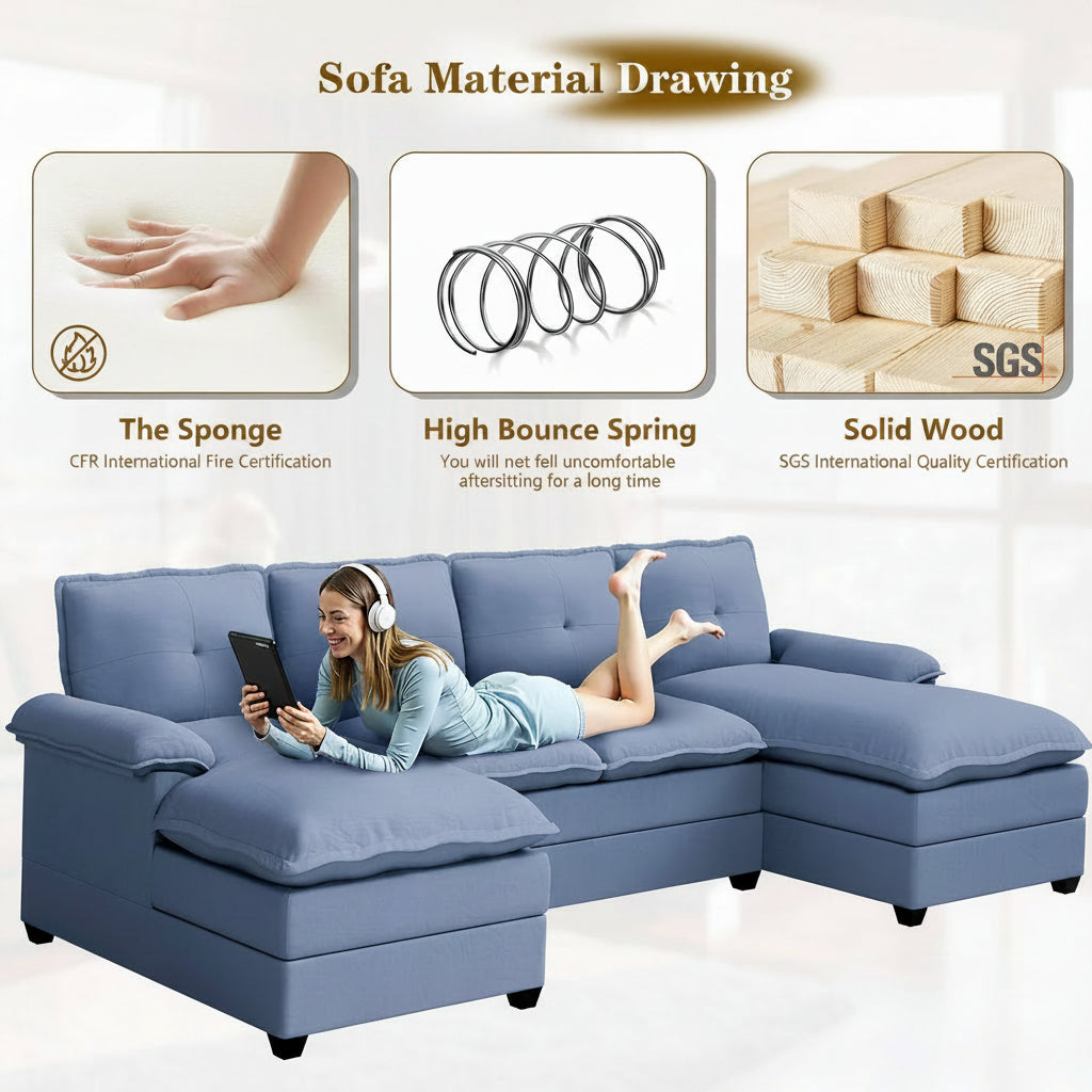 Walsunny Modern 109" U-Shaped Sectional Sofa with Double Chaise Lounge, 4-Seat